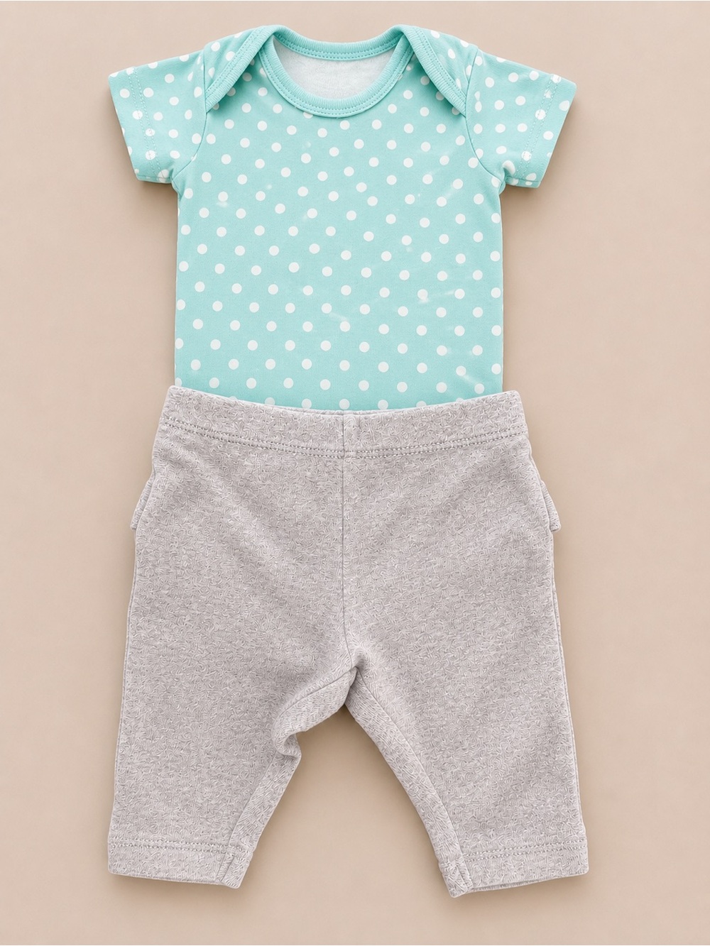 Gerber & Eddie Bauer Set W/ Polkadot Onesie & Gray Ruffled Pants - 0-3M